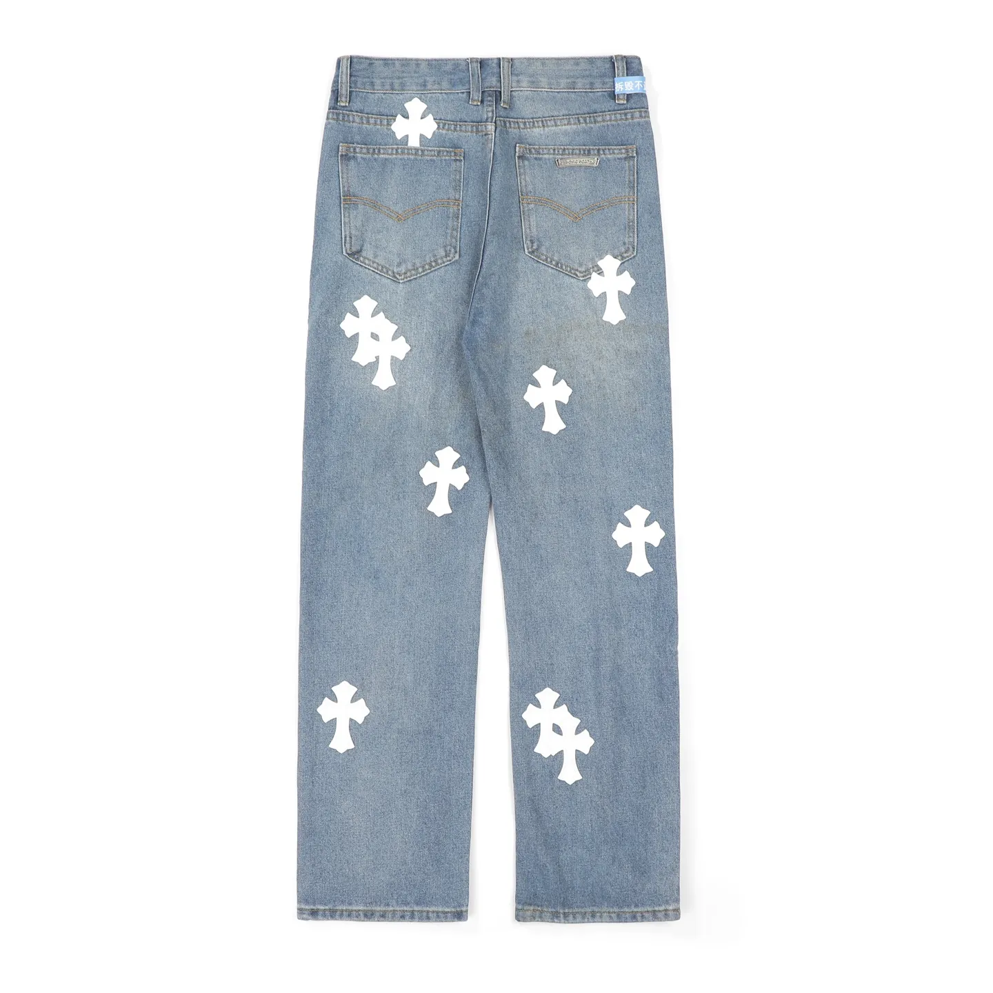 P230 Chrome Hearts CH/Chrome Hearts classic blue and white cross-patterned leather jeans. Original purchase and patterning. Really restores the ultimate texture of Vintage. Special Italian cowhide print and then cut. Customized three-layer thick line leather of sheepskin. The whole body is spliced in heavy water washing process. Craftsmen hand-splash ink. You can see the details. Three-dimensional cutting version. Loose and comfortable. Not flattering on the figure. Makes you taller and slimmer. Factory Seiko. Original quality control. Same style for men and women. Can be matched with couples. Versatile recommendation. Essential jeans for all seasons Color: blue Size: 28-36 (S-XXL)